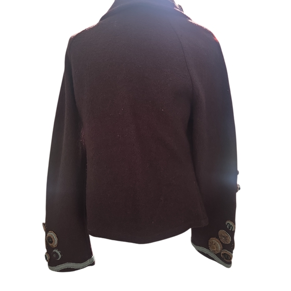 Embroidered CoVelo Chocolate Brown Women's Pea Coat Blazer Business Suit - Picture 4 of 16